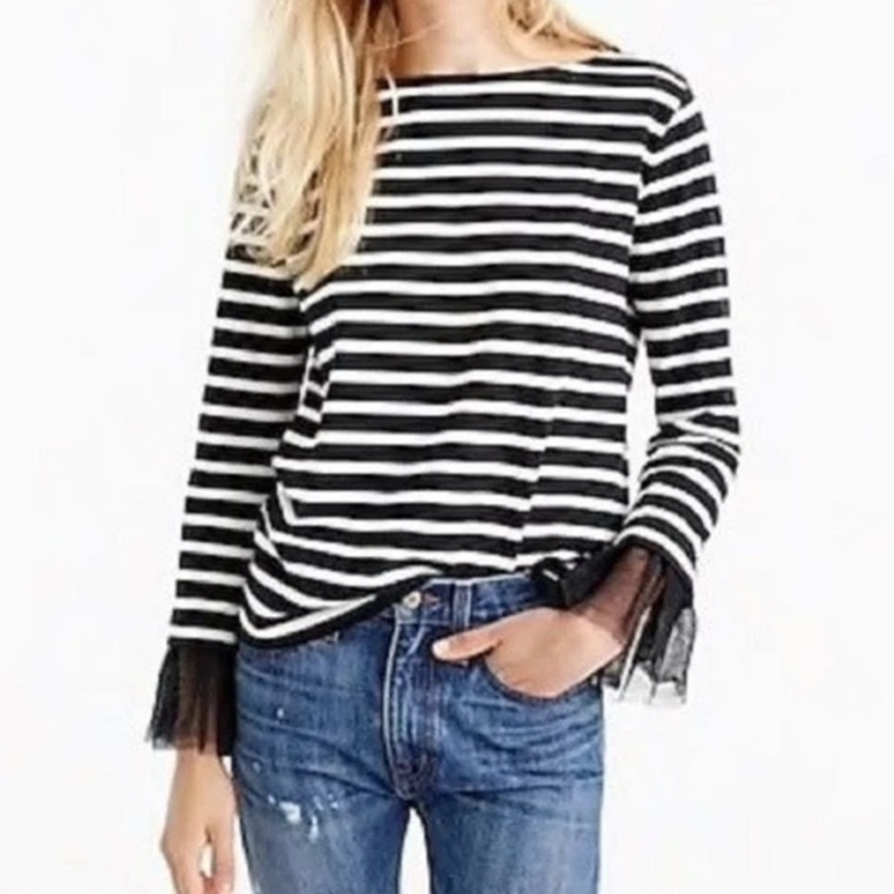 Jcrew Black and White Striped Women's Top with tulle